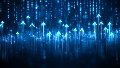 Poster - Abstract digital backdrop with glowing azure arrows pointing upward, symbolizing rising trends.