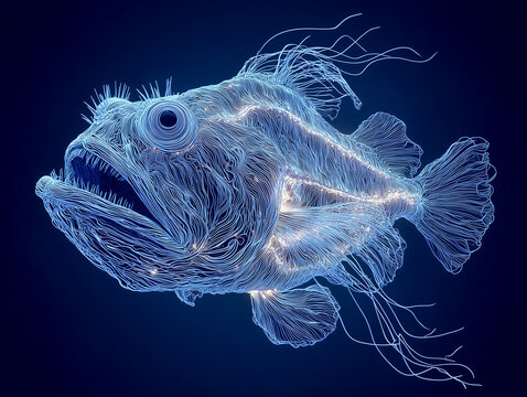Abstract wireframe anglerfish in blue