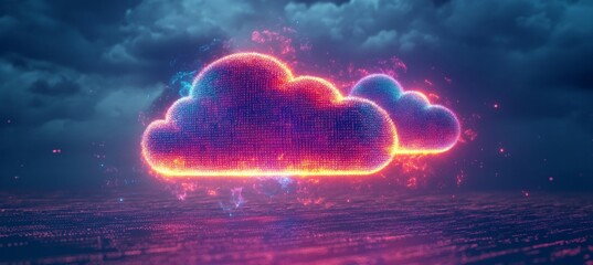 Poster - Futuristic Cybersecurity Concept with AI Technology and Digital Data Protection in Cloud Systems