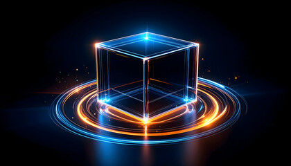 Poster - Glowing abstract digital cube