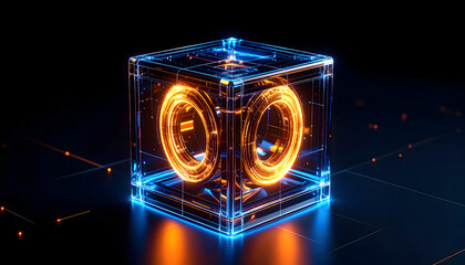 Poster - Glowing transparent cube technology
