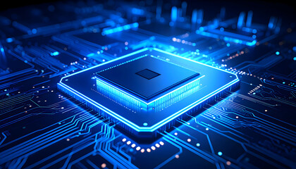 Poster - Glowing processor chip on circuit board