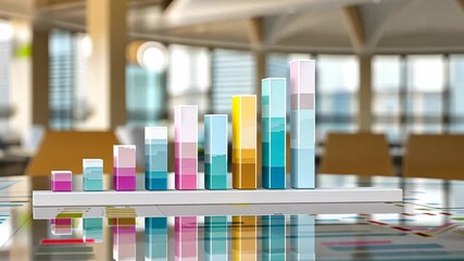Poster - Colorful bar charts highlight growth statistics in a contemporary office setting, reflecting data trends and performance analysis