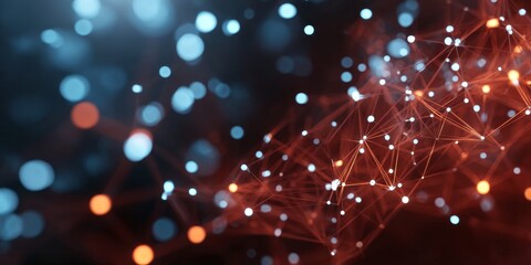 Poster - Abstract Polygonal Communication with Dots and Lines Connecting in Digital Network Background