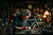 © Dzmitry - Senior man meticulously repairs a vintage bicycle in his cozy workshop
