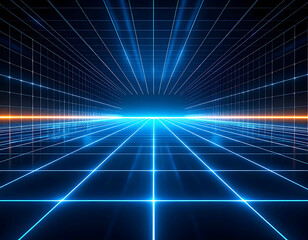 Poster - Abstract futuristic grid lines perspective in a technological digital space