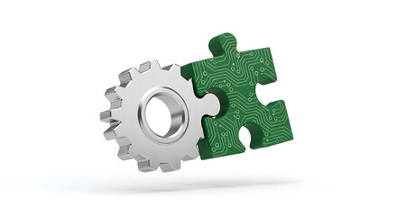 Aufkleber - Interconnected Green Puzzle Pieces and Data Streams Concept