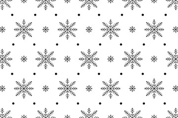 Poster - Seamless pattern of black snowflakes and dots on a white background for winter themed designs and backgrounds