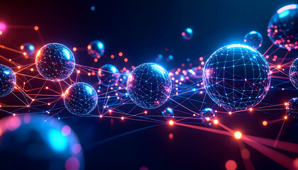 Poster - Abstract network of glowing spheres connected by lines in a geometric design