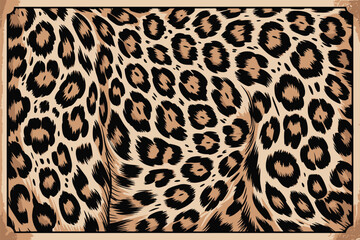 Poster - Illustration of a leopard print pattern with black spots and tan background in a framed design