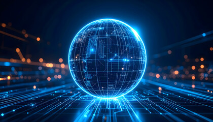 Poster - Futuristic network sphere with global communication in technological style