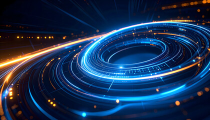 Poster - Abstract glowing curves blue and gold digital energy background concept
