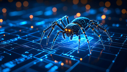 Poster - Digital spider on circuitry glowing eyes artificial intelligence cybernetics