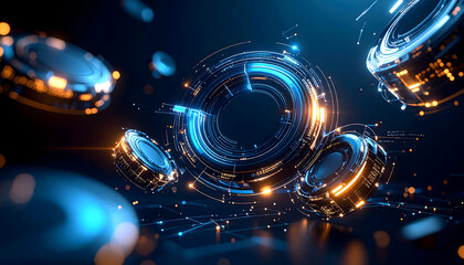 Poster - Abstract digital background with glowing circles high tech data visualization