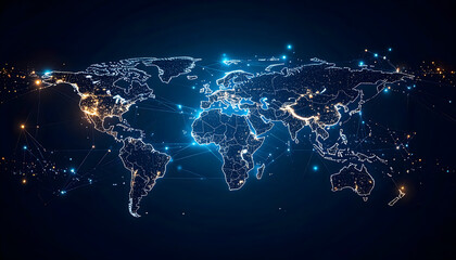 Poster - Digital world map global network connections and data visualization