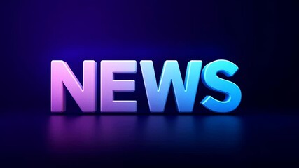 Poster - 3D news text with purple and blue light. Communication and information concept for broadcast.