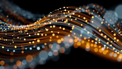 Poster - Abstract light particles flow through digital wires. Data stream. Global network concept. Futuristic information transfer footage.
