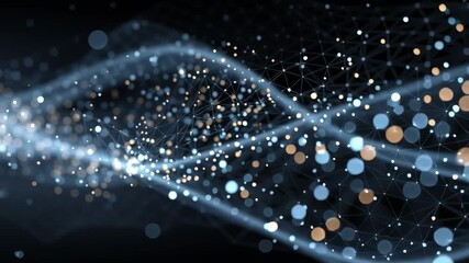 Poster - Abstract digital wave of glowing particles and connected lines. Futuristic technology background with data network. Computer animation.