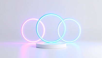 Poster - Abstract neon circle display modern geometric design with glowing lights