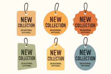 Poster - A variety of promotional clothing tags showcase a new collection and seasonal apparel in modern designs.