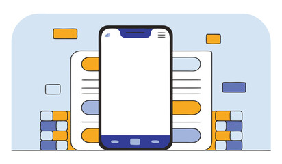 Vector Mobile app interface illustration with UI elements and smartphone screen, colorful flat design for digital technology concept
