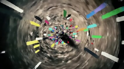 Aufkleber - Abstract swirling vortex evolving from gray to multicolored streaks, symbolizing transformation, energy, and dynamic change