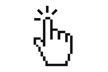 Poster - Pixel hand cursor clicking icon. Computer mouse pointer symbol for web design. Digital finger pressing a button or link. Retro 8-bit style vector graphic for UI/UX design.