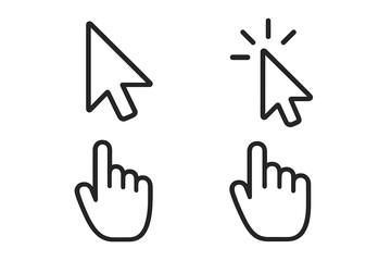 Fototapete - Computer mouse cursor icon set with arrow and hand pointer symbols. Click signs for website button and link design. Vector illustration for UI and UX graphic elements.