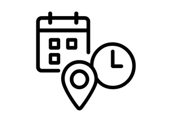 Aufkleber - Date, time, and location icon set. Calendar, clock, and address pin symbols for event scheduling, appointments, and meeting reminders. Vector line art for web and app UI design.