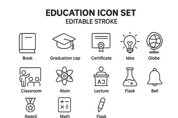 Aufkleber - Education icon set with editable stroke. Learning thin line icon collection. School, university, study, science, knowledge vector outline symbols for web and mobile app.