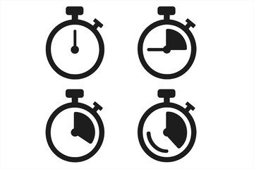 Poster - Stopwatch timer icon set. Flat vector illustration collection. Simple clock or chronometer pictogram symbol for time management, countdown, deadline, speed, or sport race.