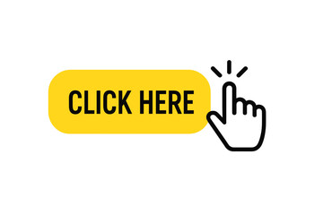 Aufkleber - Click here button with hand pointer clicking. Modern web button with computer mouse cursor. User interface element for website navigation and call to action. Vector icon.