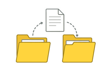 Fototapete - File transfer and data sharing vector illustration. Moving and copying a digital document from one folder to another. Information exchange, documentation, and archive management concept.