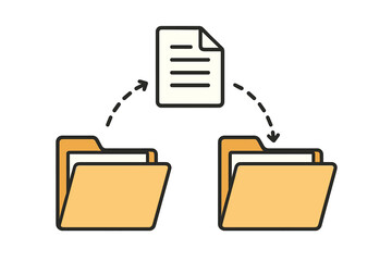 Fototapete - File transfer and data sharing concept. Moving a document from one folder to another. Copying, backup, and archiving of digital files. Document management and organization.
