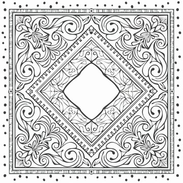 Details classic square border ornaments, with space for text in the center, engraving, and linocut style illustration