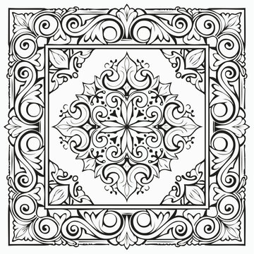 Details classic square border ornaments, with space for text in the center, engraving, and linocut style illustration