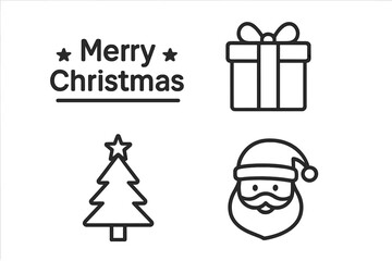 Fototapete - Merry Christmas vector icon set. Simple line art symbols for web and mobile apps. Includes Santa Claus head, gift box, and Xmas tree. Holiday celebration graphic element.