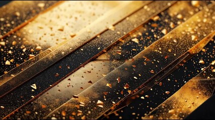 Poster - Shiny golden strips create striking patterns on a dark background in an artistic display of color and texture