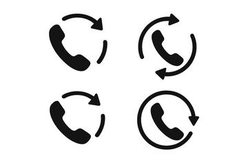 Poster - Looping phone handset arrow icons set. Circular call rotation, recall, redial, refresh telephone symbol silhouettes for mobile app UI, customer service contact button vector