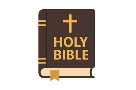 Holy Bible vector icon. Flat illustration of a sacred book with a cross. Christian religious literature concept. Gospel, scripture, spirituality, faith and God's word symbol.