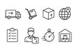 © Daniela - Delivery and logistics icon set. Shipping service vector icons. Fast truck, courier, worldwide shipping, warehouse, package tracking. Supply chain management symbols. Editable stroke.