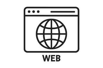 Poster - Web browser window with globe line icon. Internet symbol for website, www, and online communication. Global network connection technology concept. Simple vector illustration.