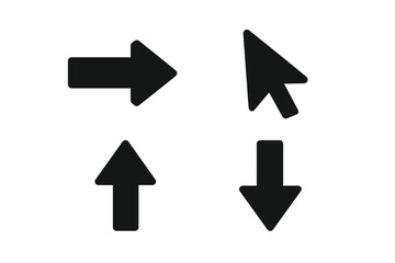 Aufkleber - Set of 4 Black Directional Arrows Vector Icons for Web Design, Navigation, Cursor, Click, Pointer Symbols, Simple Bold Arrow Icon Pack, Digital User Interface, Modern Illustration