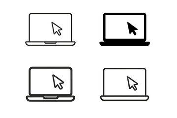 Aufkleber - Laptop vector icon set with cursor pointer on screen. Collection of computer and notebook symbols in outline and solid glyph styles. Click or select concept for web design.