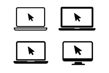 Aufkleber - Set of 4 computer icons. Laptop and monitor vector collection with mouse cursor or pointer on screen. Minimalist flat style design elements for web, UI, or graphic projects.