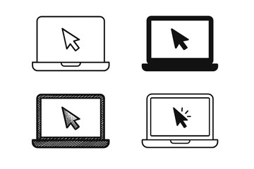 Aufkleber - Laptop and Cursor Icon Collection — 4 Modern Laptop Vector Icons with Computer Mouse Cursor, Click Pointer Symbol, Notebook Display, Device Interface Elements for Tech Design Projects