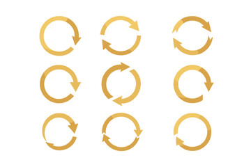 Poster - Golden circle arrows set. Refresh, reload, recycle icons. Vector graphic elements for concepts like rotation, update, sync, loop, circulation, and continuous process.