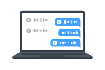 Fototapete - Smartphone screen with voice message chat. Audio messages in a mobile phone messenger app. Online communication, social media design concept. Sound wave form vector illustration.