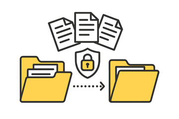 Fototapete - Secure file transfer and data exchange icon. Protected document sharing and transmission between folders. Data encryption, remote loading for cloud storage management.