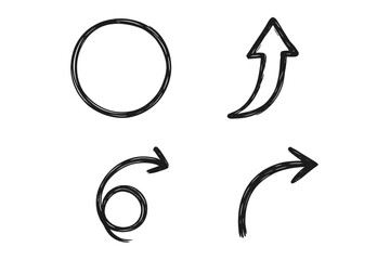 Poster - Hand drawn arrow icon set. Sketchy doodle collection of vector pointers, circles and swirls. Curved shapes for navigation, web design, user interface and highlights.